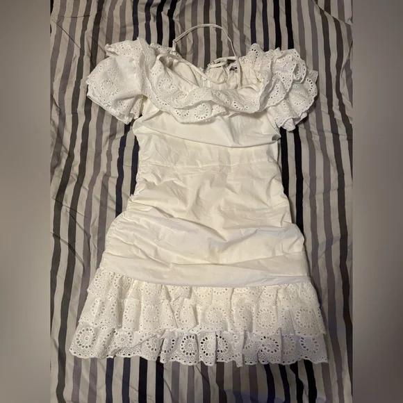 White Eyelet Ruffle Dress - Picture 2 of 8